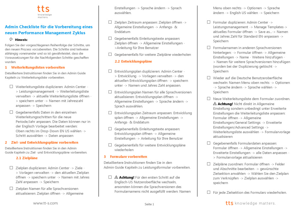 Leos SuccessFactors Performance & Goals Checkliste für Admins